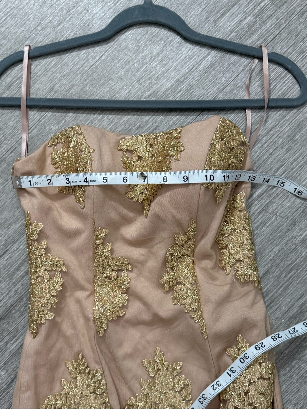 Camille La Vie Gold Lace Embroidered Strapless Cocktail Dress Size 2 Nude Mini - Picture 5 of 6